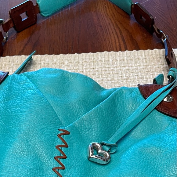 Vintage Turquoise Leather Brighton Hobo Bag With Heart Charm - Picture 3 of 6